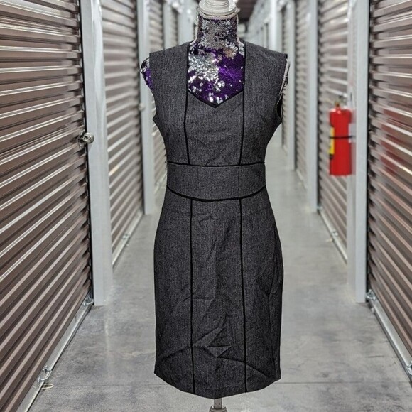 Basque Size 10P Gray & Black Bodycon Dress - Picture 1 of 11